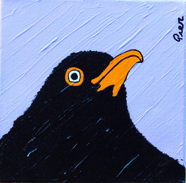 Blackbird - A small, square acrylic painting from my series Silly Creatures