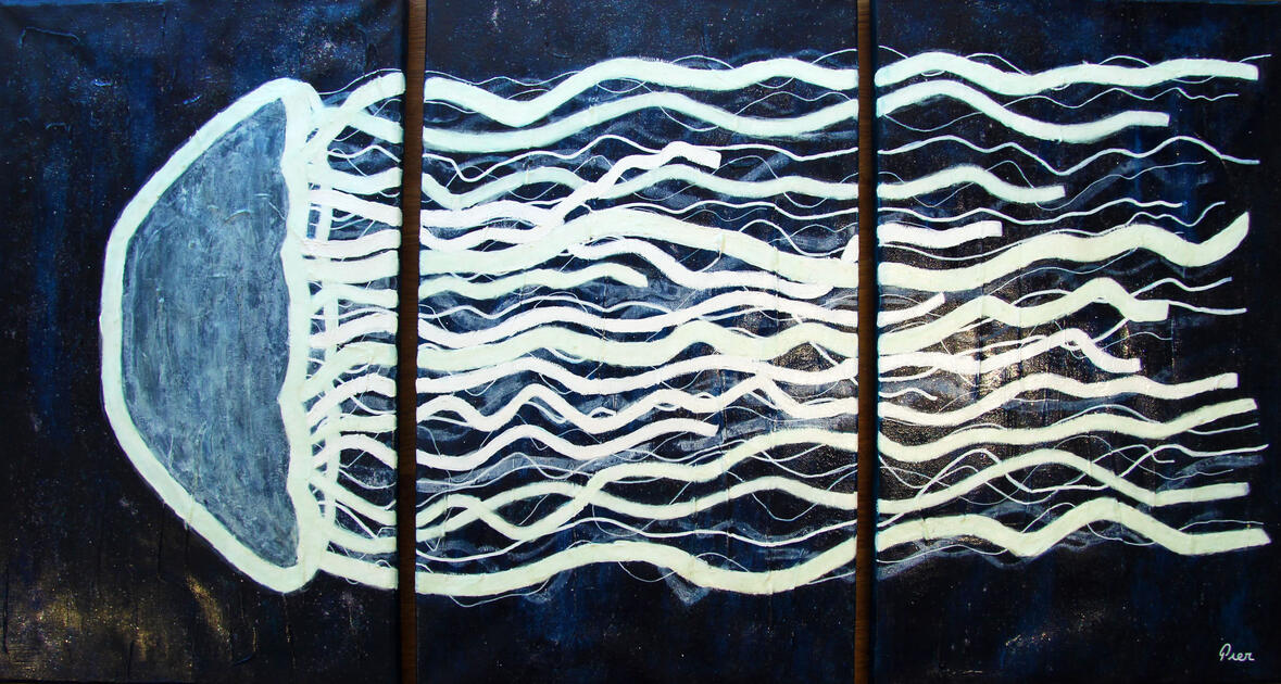 The Glow - A large, three-panels acrylic painting from my series Silly Creatures