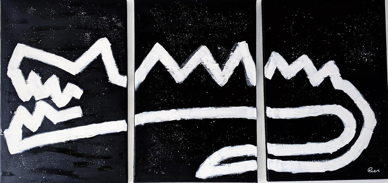 Rawr - A large, three-panels acrylic painting from my series Silly Creatures