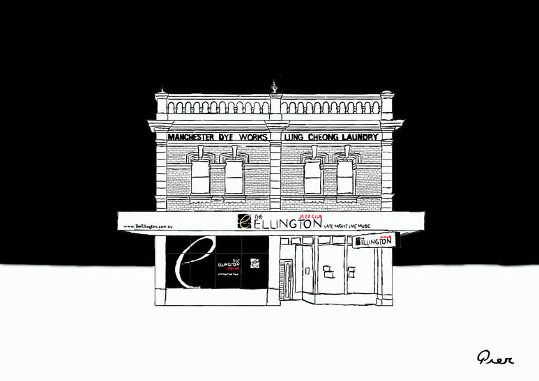 The Ellington - A digital drawing dedicated to the iconic Ellington Jazz Cafe. It has become a print, a t-shirt, and even part of a calendar
